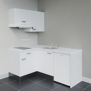 Kitchenette D'angle Ka02l-pt-façade Blanc-plan Blanc-evier Inox-crédences Non+electro Blanc