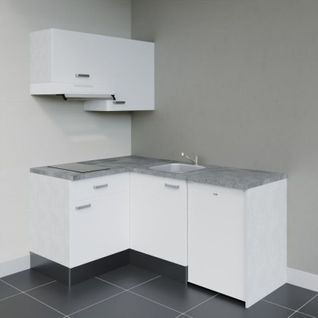 Kitchenette D'angle Ka02l-pt-façade Blanc-plan Gris Béton-evier Inox-crédences Non+electro Blanc