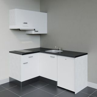 Kitchenette D'angle Ka02l-pt-façade Blanc-plan Noir Texturé-evier Inox-crédences Non+electro Blanc