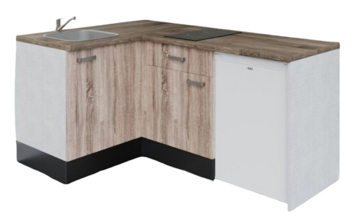 Kitchenette D'angle Ka03l-pt-façade Bois-plan Bois-evier Inox-crédences Non+electro Blanc