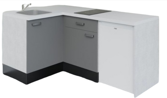 Kitchenette D'angle Ka03l-pt-façade Gris-plan Blanc-evier Inox-crédences Non+electro Blanc