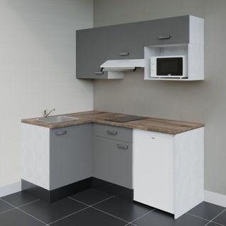 Kitchenette D'angle Ka03l-pt-façade Gris-plan Bois-evier Inox-crédences Non+electro Blanc