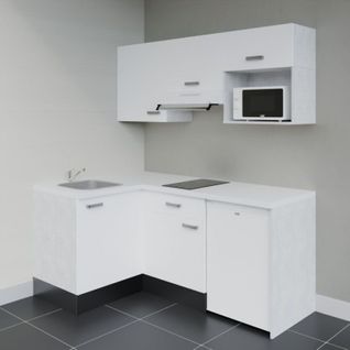 Kitchenette D'angle Ka03l-pt-façade Blanc-plan Blanc-evier Inox-crédences Non+electro Blanc