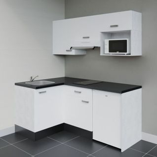 Kitchenette D'angle Ka03l-pt-façade Blanc-plan Noir Texturé-evier Inox-crédences Non+electro Blanc