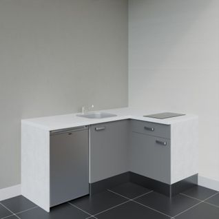 Kitchenette D'angle Ka01l-pt-façade Gris-plan Blanc-evier Inox-crédences Non+electro Inox