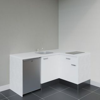 Kitchenette D'angle Ka01l-pt-façade Blanc-plan Blanc-evier Inox-crédences Non+electro Inox