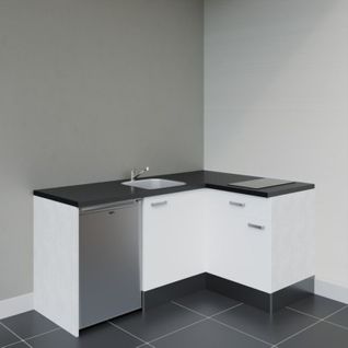 Kitchenette D'angle Ka01l-pt-façade Blanc-plan Noir Texturé-evier Inox-crédences Non+electro Inox
