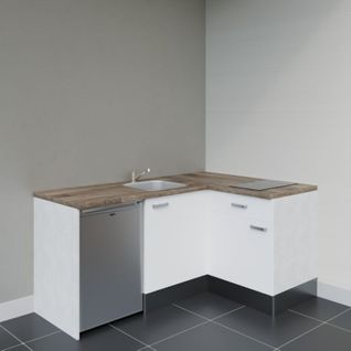 Kitchenette D'angle Ka01l-pt-façade Blanc-plan Bois-evier Inox-crédences Non+electro Inox
