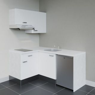 Kitchenette D'angle Ka02l-pt-façade Blanc-plan Blanc-evier Inox-crédences Non+electro Inox