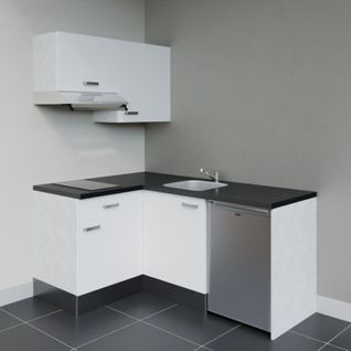 Kitchenette D'angle Ka02l-pt-façade Blanc-plan Noir Texturé-evier Inox-crédences Non+electro Inox