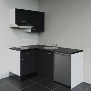 Kitchenette D'angle Ka02l-pt-façade Noir-plan Noir Texturé-evier Inox-crédences Non+electro Inox