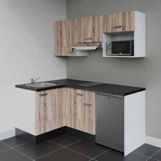 Kitchenette D'angle Ka03l-pt-façade Bois-plan Noir Texturé-evier Inox-crédences Non+electro Inox