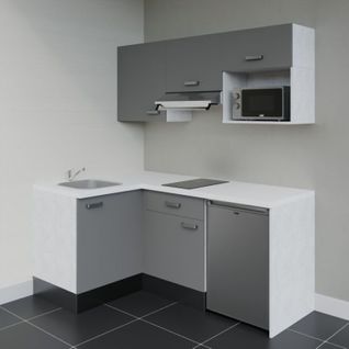 Kitchenette D'angle Ka03l-pt-façade Gris-plan Blanc-evier Inox-crédences Non+electro Inox