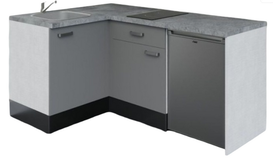 Kitchenette D'angle Ka03l-pt-façade Gris-plan Gris Béton-evier Inox-crédences Non+electro Inox