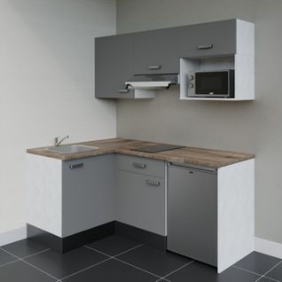 Kitchenette D'angle Ka03l-pt-façade Gris-plan Bois-evier Inox-crédences Non+electro Inox