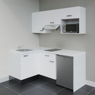 Kitchenette D'angle Ka03l-pt-façade Blanc-plan Blanc-evier Inox-crédences Non+electro Inox