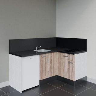 Kitchenette D'angle Ka01l-pt-façade Bois-plan Noir Texturé-evier Inox-crédences Oui+electro Blanc