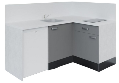Kitchenette D'angle Ka01l-pt-façade Gris-plan Blanc-evier Inox-crédences Oui+electro Blanc