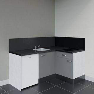 Kitchenette D'angle Ka01l-pt-façade Gris-plan Noir Texturé-evier Inox-crédences Oui+electro Blanc