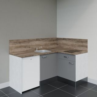 Kitchenette D'angle Ka01l-pt-façade Gris-plan Bois-evier Inox-crédences Oui+electro Blanc