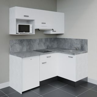 Kitchenette D'angle Ka03l-pt-façade Blanc-plan Gris Béton-evier Inox-crédences Oui+electro Blanc