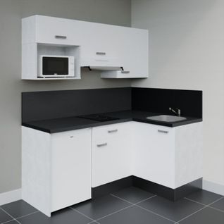 Kitchenette D'angle Ka03l-pt-façade Blanc-plan Noir Texturé-evier Inox-crédences Oui+electro Blanc