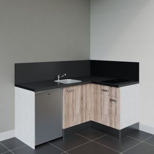 Kitchenette D'angle Ka01l-pt-façade Bois-plan Noir Texturé-evier Inox-crédences Oui+electro Inox