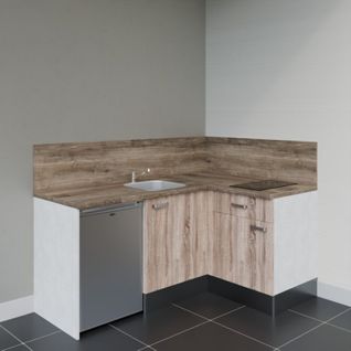 Kitchenette D'angle Ka01l-pt-façade Bois-plan Bois-evier Inox-crédences Oui+electro Inox