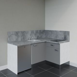 Kitchenette D'angle Ka01l-pt-façade Gris-plan Gris Béton-evier Inox-crédences Oui+electro Inox