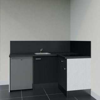 Kitchenette D'angle Ka01l-pt-façade Noir-plan Noir Texturé-evier Inox-crédences Oui+electro Inox