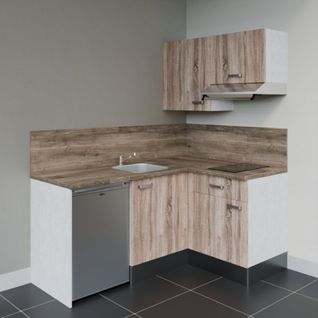 Kitchenette D'angle Ka02l-pt-façade Bois-plan Bois-evier Inox-crédences Oui+electro Inox