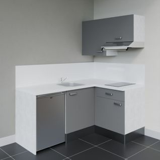 Kitchenette D'angle Ka02l-pt-façade Gris-plan Blanc-evier Inox-crédences Oui+electro Inox
