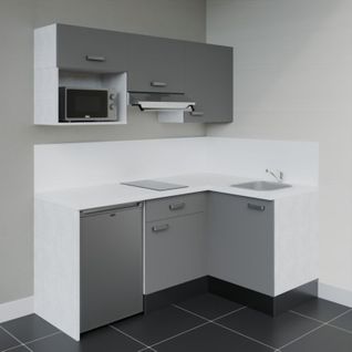 Kitchenette D'angle Ka03l-pt-façade Gris-plan Blanc-evier Inox-crédences Oui+electro Inox