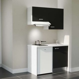 Kitchenette K01l-pt - 120 Cm-façade Noir-plan Blanc-evier Inox-crédences Non+electro Blanc