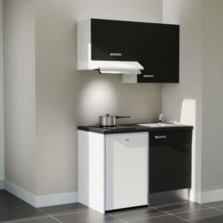Kitchenette K01l-pt - 120 Cm-façade Noir-plan Noir Texturé-evier Inox-crédences Non+electro Blanc
