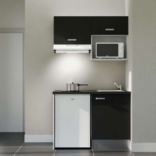 Kitchenette K02l-pt - 120 Cm-façade Noir-plan Noir Texturé-evier Inox-crédences Non+electro Blanc