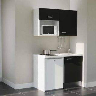 Kitchenette K07l-pt - 120 Cm-façade Noir-plan Blanc-evier Inox-crédences Non+electro Blanc