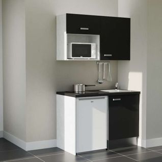 Kitchenette K07l-pt - 120 Cm-façade Noir-plan Noir Texturé-evier Inox-crédences Non+electro Blanc