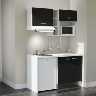 Kitchenette K13l-pt - 140 Cm-façade Noir-plan Blanc-evier Inox-crédences Non+electro Blanc