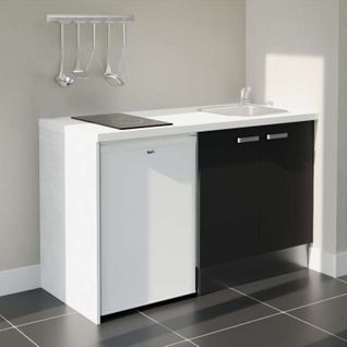 Kitchenette K17l-pt - 140 Cm-façade Noir-plan Blanc-evier Inox-crédences Non+electro Blanc