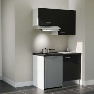Kitchenette K01l-pt - 120 Cm-façade Noir-plan Noir Texturé-evier Inox-crédences Non+electro Inox