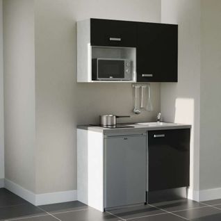 Kitchenette K07l-pt - 120 Cm-façade Noir-plan Gris Béton-evier Inox-crédences Non+electro Inox