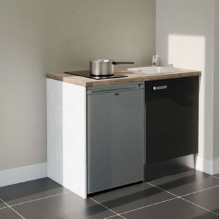 Kitchenette K08l-pt - 120 Cm-façade Noir-plan Bois-evier Inox-crédences Non+electro Inox