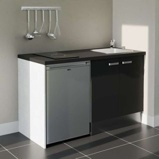 Kitchenette K17l-pt - 140 Cm-façade Noir-plan Noir Texturé-evier Inox-crédences Non+electro Inox