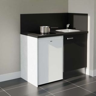Kitchenette K08l-pt - 120 Cm-façade Noir-plan Noir Texturé-evier Inox-crédences Oui+electro Blanc