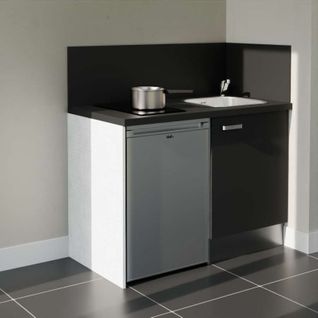 Kitchenette K08l-pt - 120 Cm-façade Noir-plan Noir Texturé-evier Inox-crédences Oui+electro Inox
