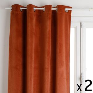 Lot De 2 Rideaux à  Oeillets Occultant En Velours Terracotta 140 X 260 Cm