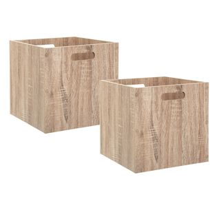 Lot De 2 Boîtes De Rangement En Bois Aspect Chêne Naturel 31 X 31 Cm