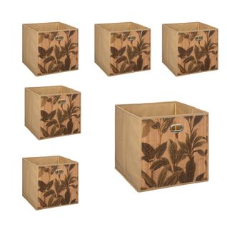Lot De 6 Boîtes De Rangement Bambou Naturel Motif Vert  31 X 31 Cm