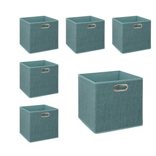 Lot De 6 Boîtes De Rangement Bleu Chiné 31 X 31 Cm